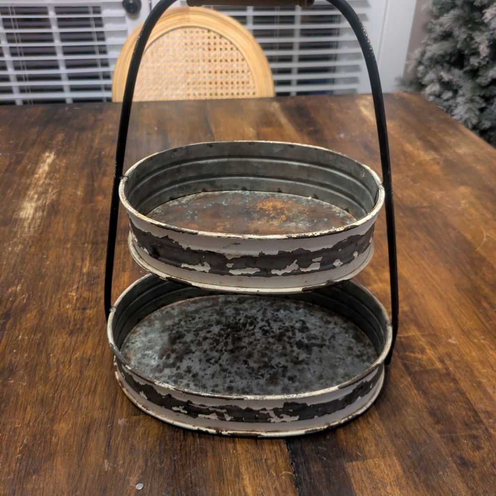 Rustic Two-Tier Metal Tray